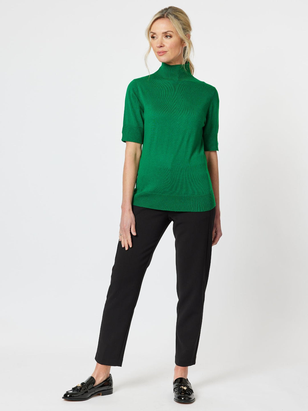 Donna Mock Neck S/S Knit - Emerald knits Gordon Smith