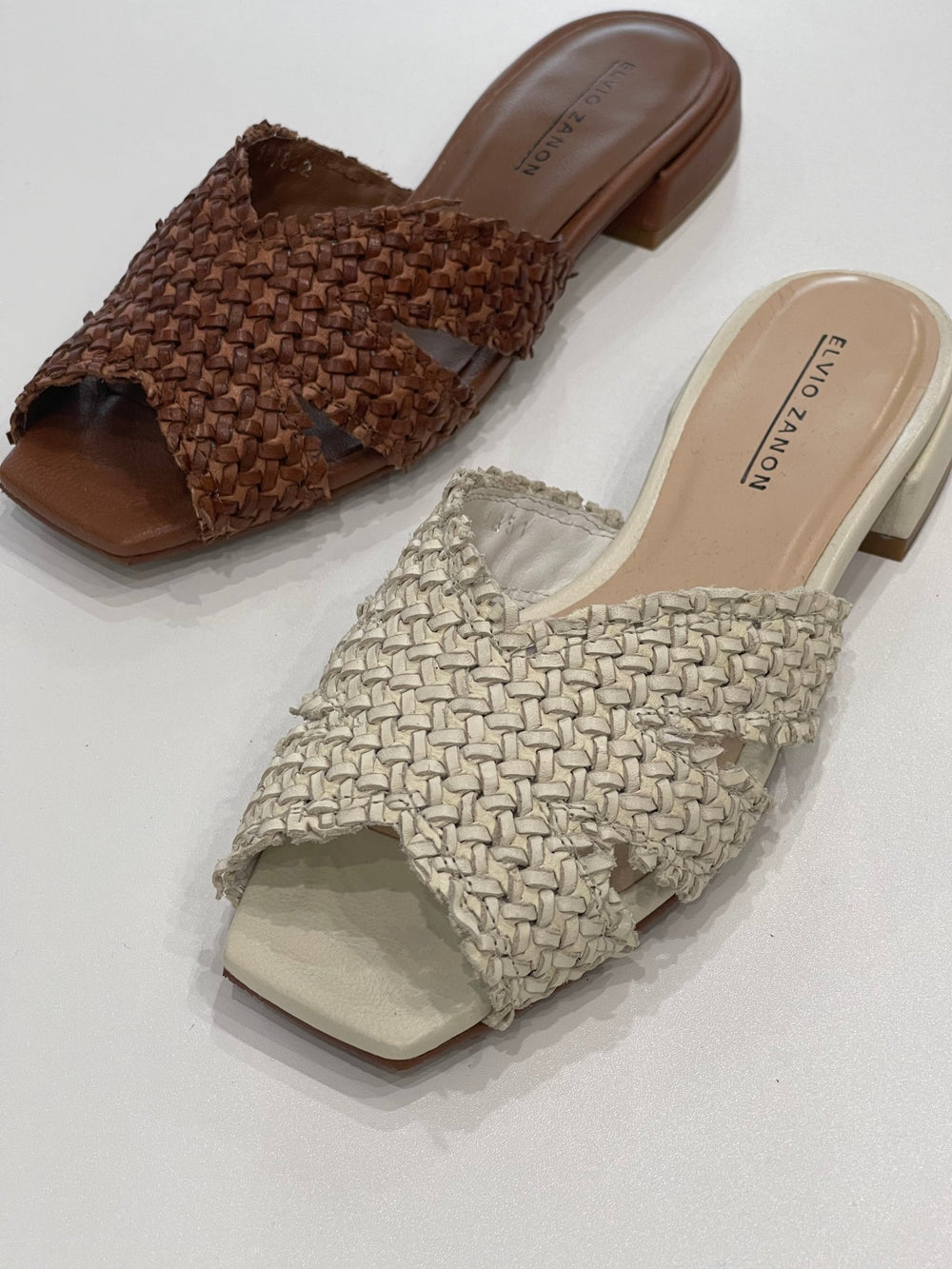 Elvio Zanon Leather Camelia Slides - Beige Shoes Elvio Zanon