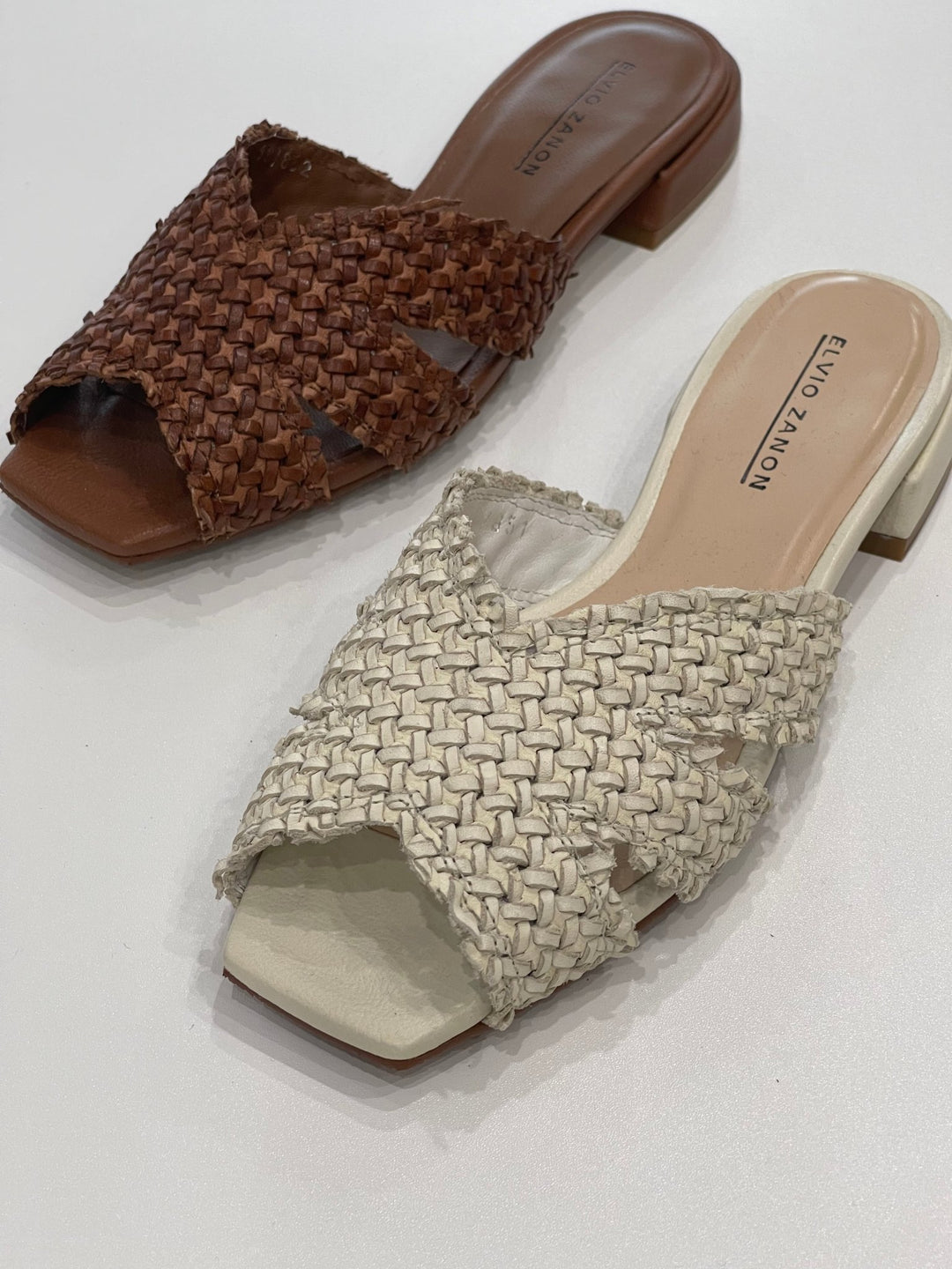 Elvio Zanon Leather Camelia Slides - Beige Shoes Elvio Zanon
