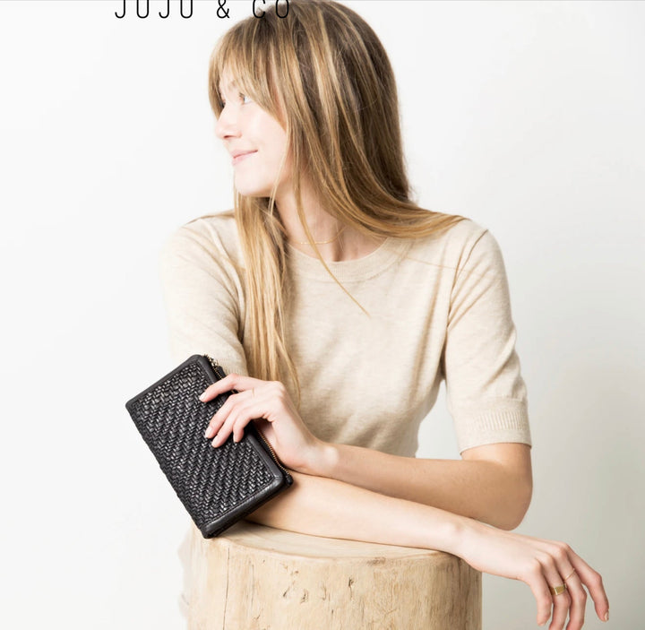 Hut Large Weave Wallet Black Purse JuJu