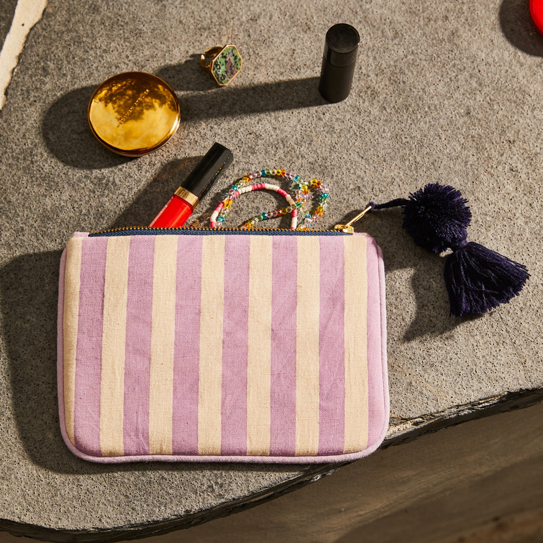 Sage & Clare Amara Pouch - Pink Stripe Cosmetic & Toiletry Bags Sage & Clare   
