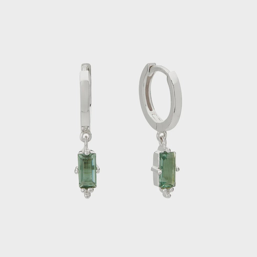 Murkani Huggie with Hanging Green Quartz Baguette Earrings Murkani Jewellery