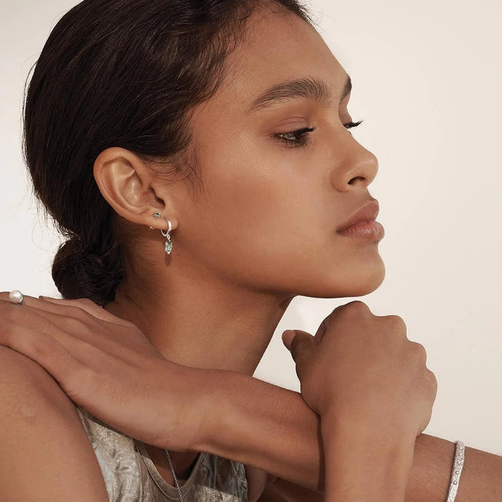 Murkani Huggie with Hanging Pink Rhodolite Baguette Earrings Murkani Jewellery