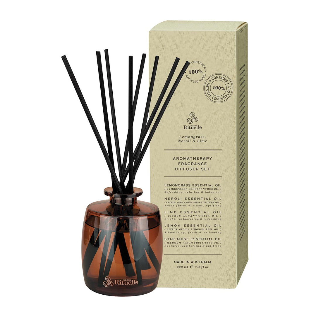 Lemongrass, Neroli & Lime Aromatherapy Fragrance Diffuser Set | 220ml Candles Urban Rituelle   