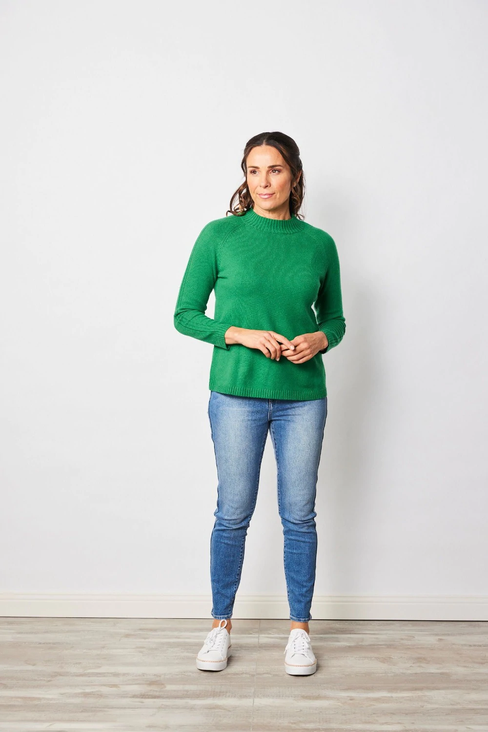 Cotton/Wool Mock Neck Ribbed detail Sweater - Emerald Isle knit See Saw   